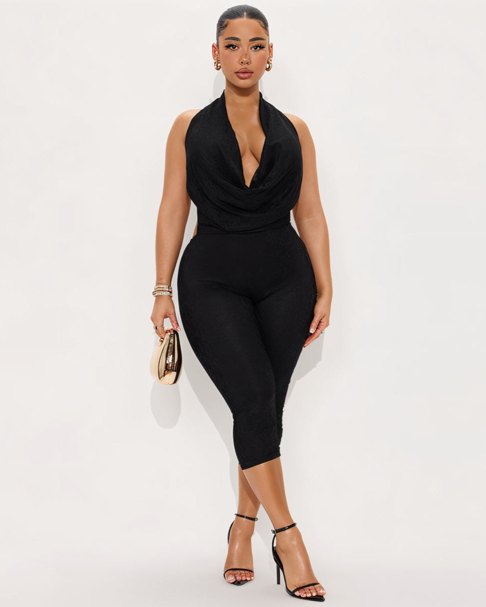 KATRINA Cowl Neck Lace Jumpsuit