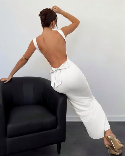 EVELLE Satin Bow-Back Maxi Dress